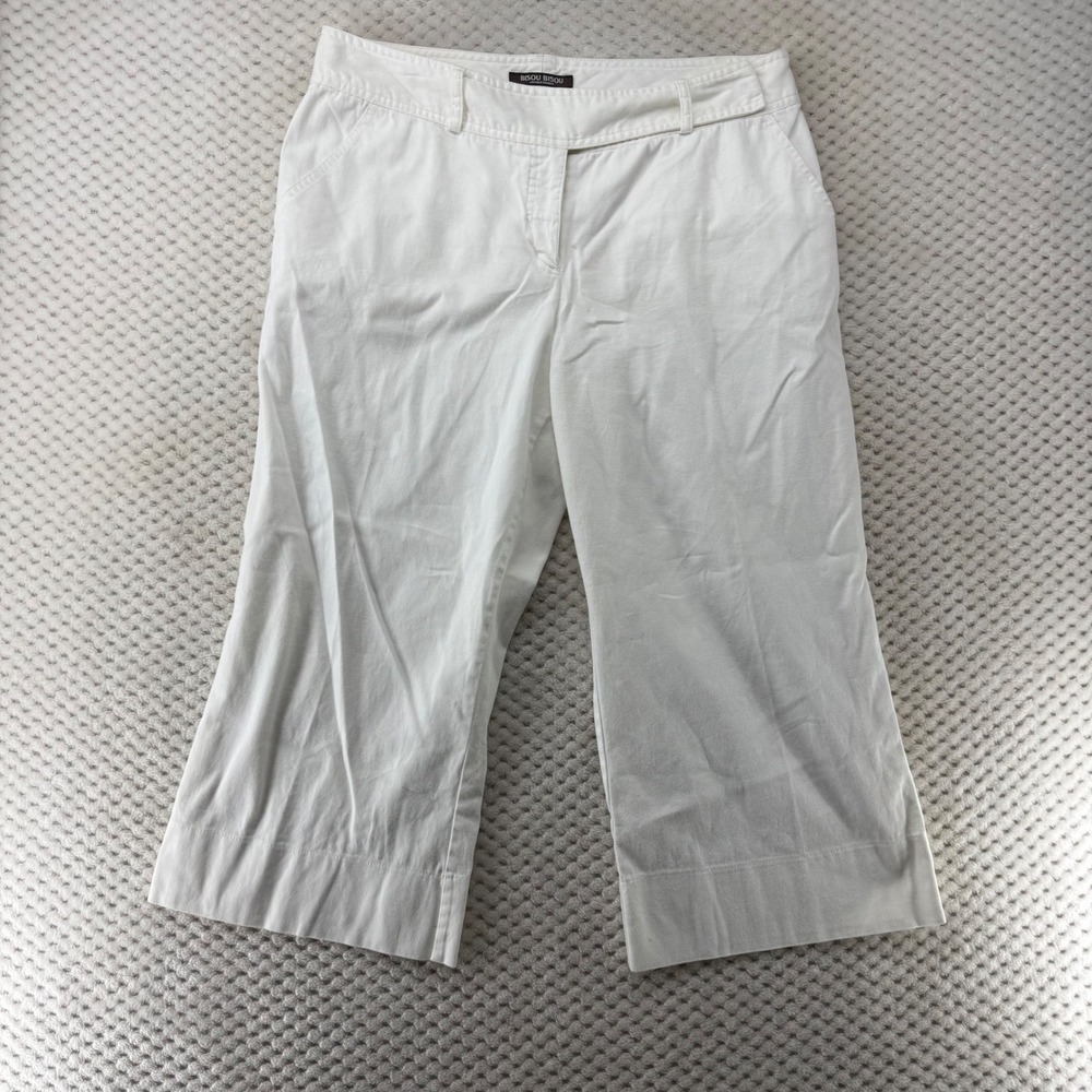Bisou Bisou Michele Bohbot White Cropped Wide Leg‎ Capri Pants